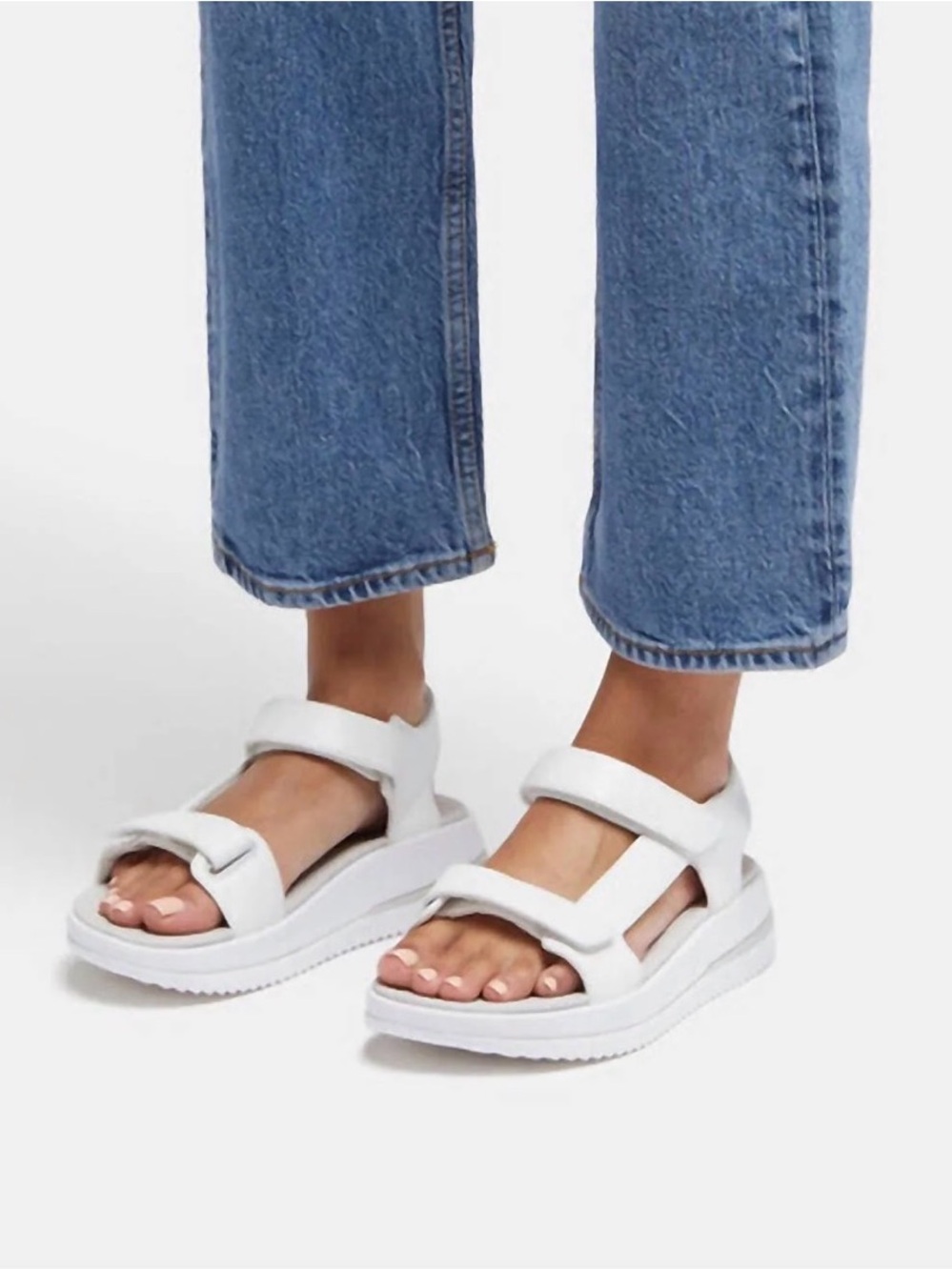 FitFlop Women’s White Adjustable leather strap Platform Sandals